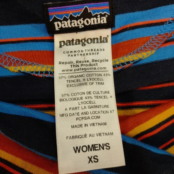 Patagonia Women's Cowl Neck 3/4 Sleeves Multicolor Striped Dress Stretch Size XS - Picture 8 of 8